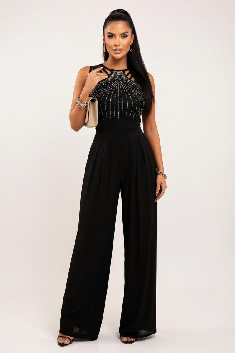 Embellished Wide-Leg Jumpsuit — front view