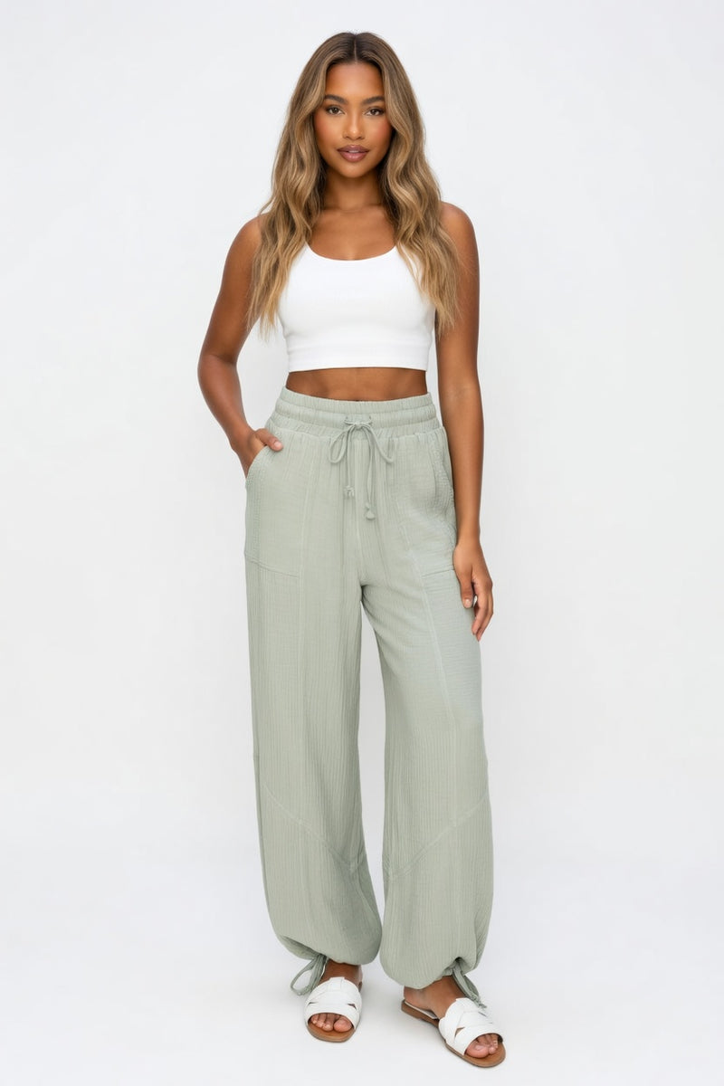 Drawstring Casual Trousers — front view