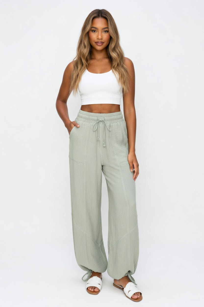 Drawstring Casual Trousers — front view