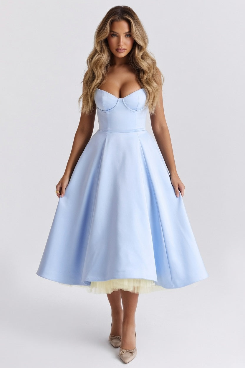 Layered Mesh Dress — Light Blue