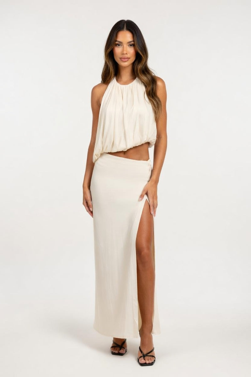 Halter Co-ord Set with Slit Skirt — Black