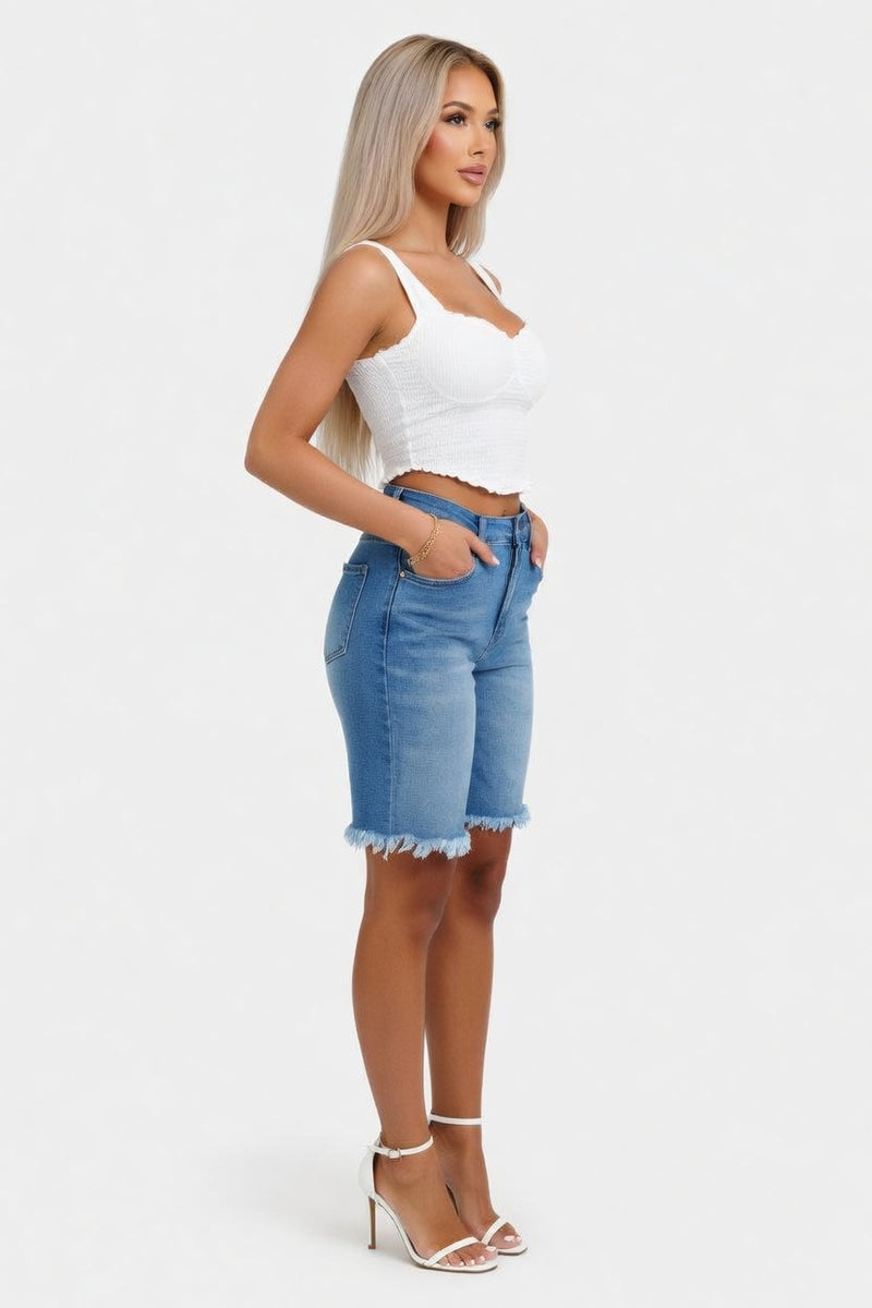 Raw Edge Straight Cut Denim Jeans — side view
