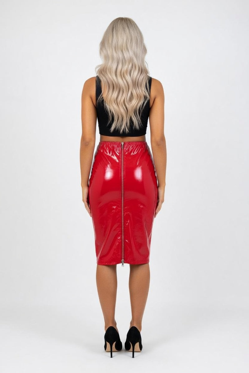 Glossy PU Leather Zip Mini Skirt — back view