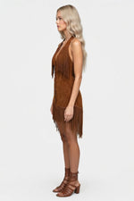 Fringed Suede Western Dress — side view