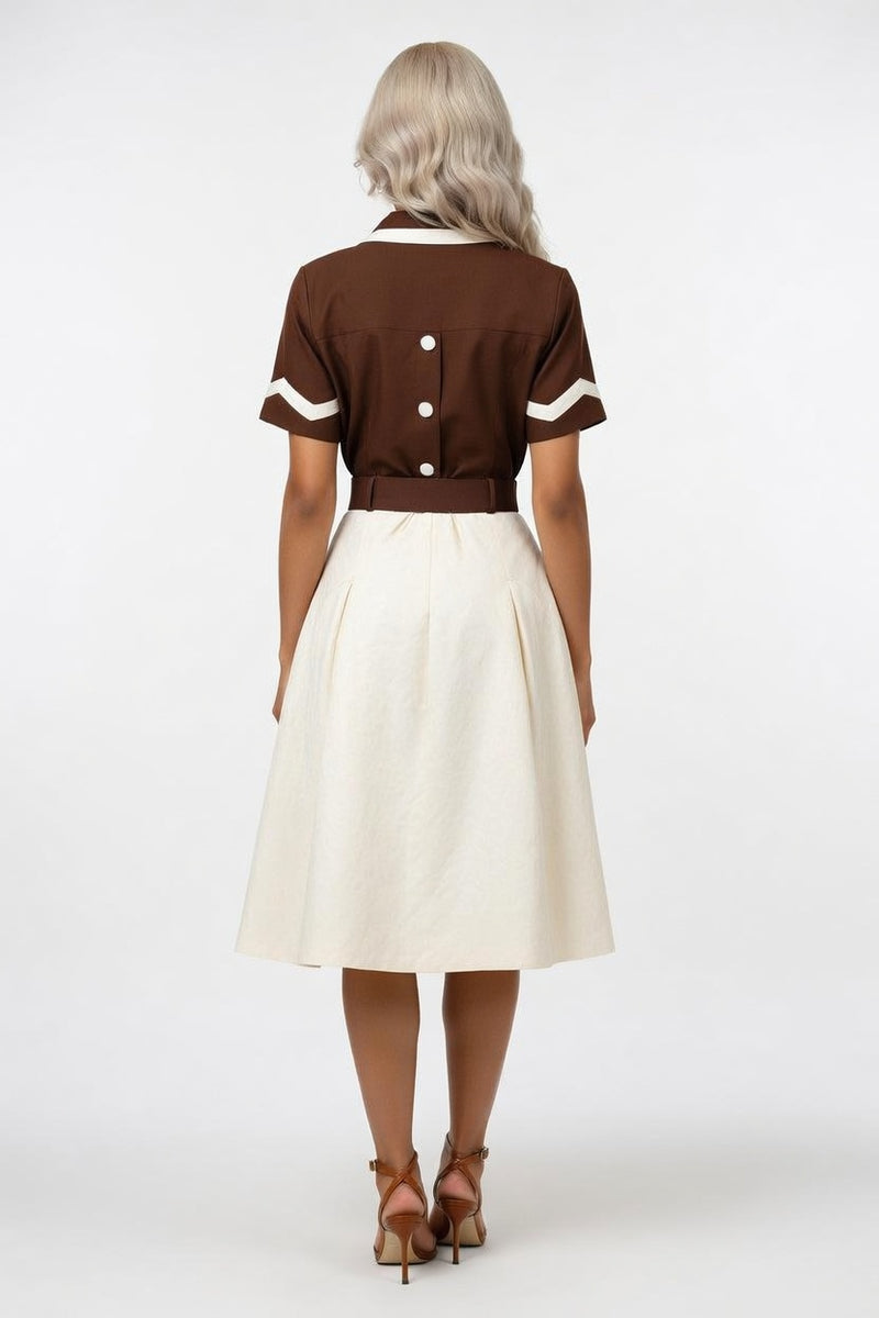 Contrast Lapel Short Sleeve Dress — back view