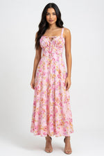 Halter Printed Midi Dress — Pink Base Pink Floral