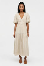 Deep V Puff Sleeve Maxi Dress — Grass Green
