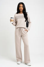 Ribbed Top & Wide Leg Trouser Set — Apricot