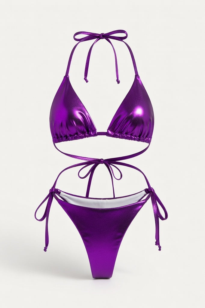 Lace-Up Bikini Set — Purple Gold Foil