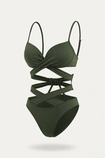 High Waist Strappy Bikini Set — Army Green