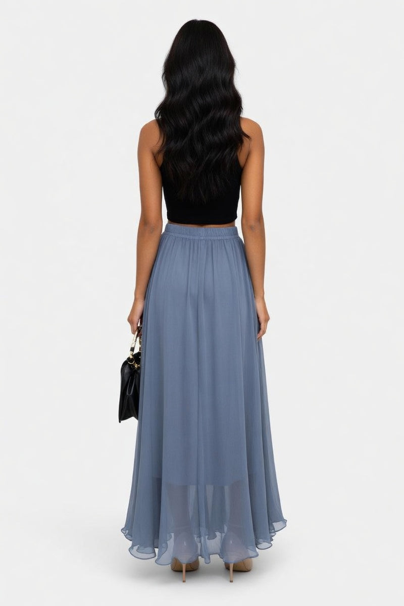 Chiffon High-Waist Maxi Skirt — back view