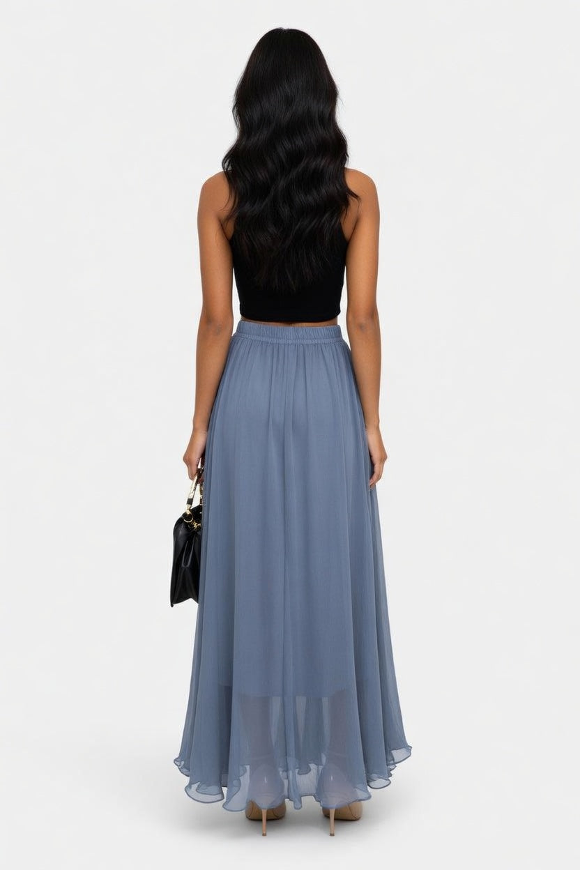 Chiffon High-Waist Maxi Skirt — back view
