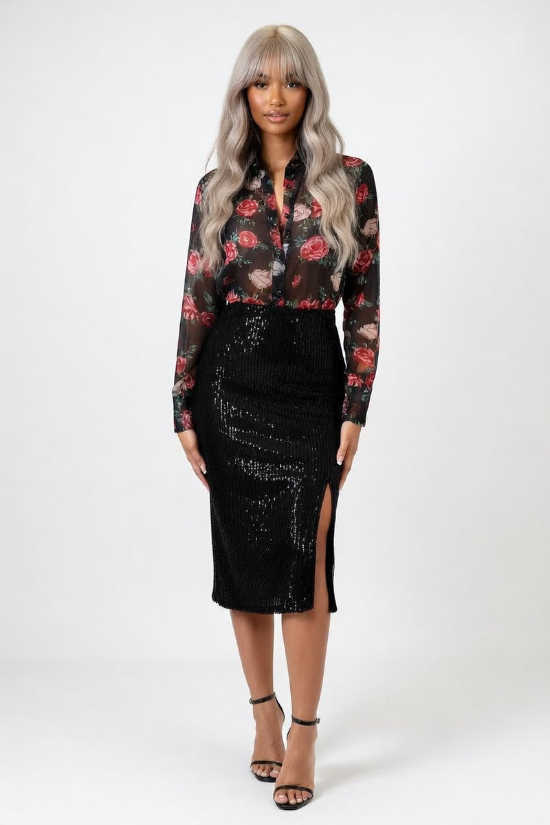 Sequin Mini Skirt — Dark Blue