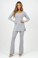 Ribbed Loungewear Co-Ord Set — Light Grey