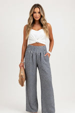 Check Print Wide Leg Trousers — Black Check