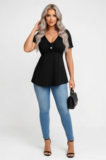 V-Neck Brushed Tee — Black