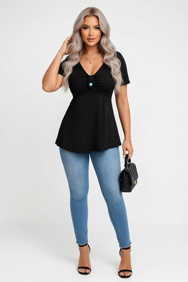 V-Neck Brushed Tee — Black