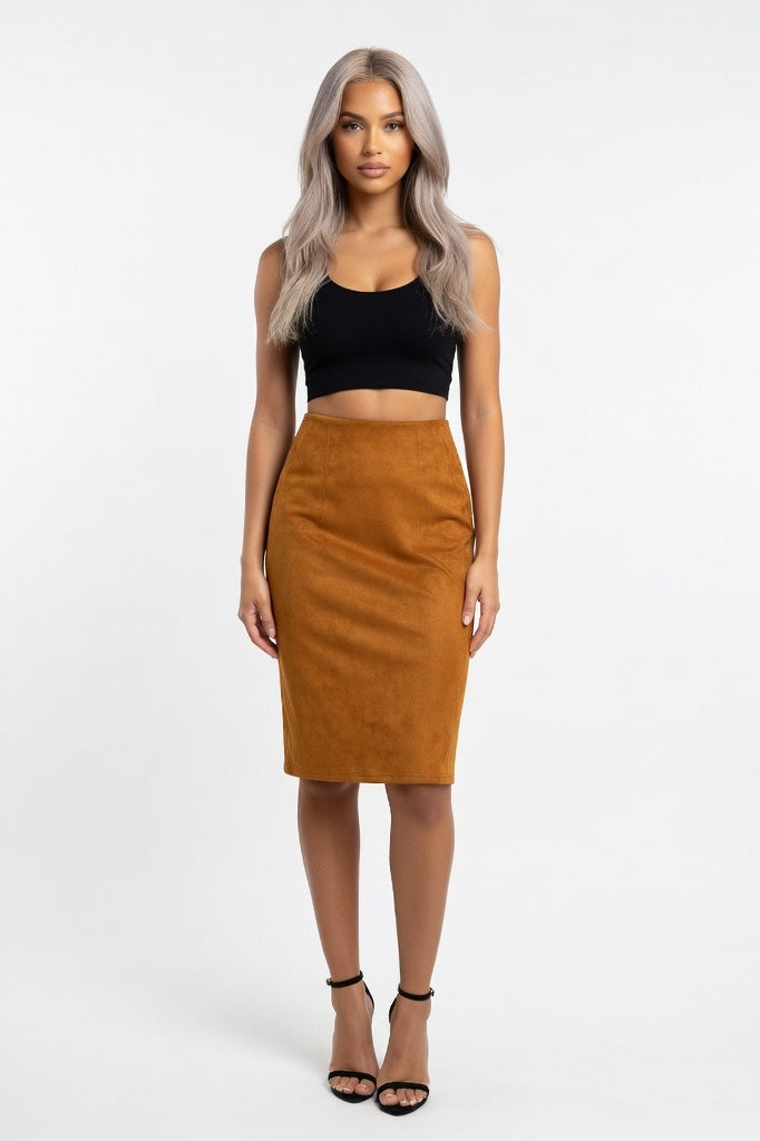 Suede Mini Skirt — Brown