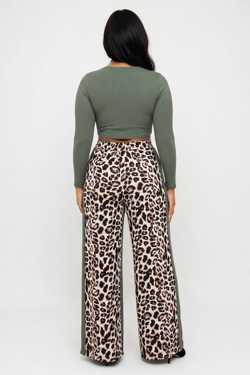 Leopard Print Wide Leg Trousers — back view