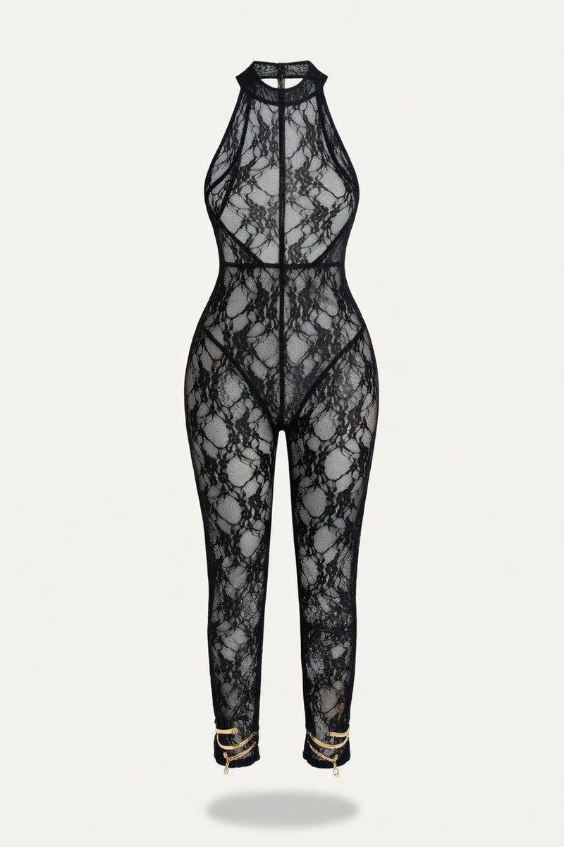 Halter Backless Bodycon Jumpsuit — Rose Red
