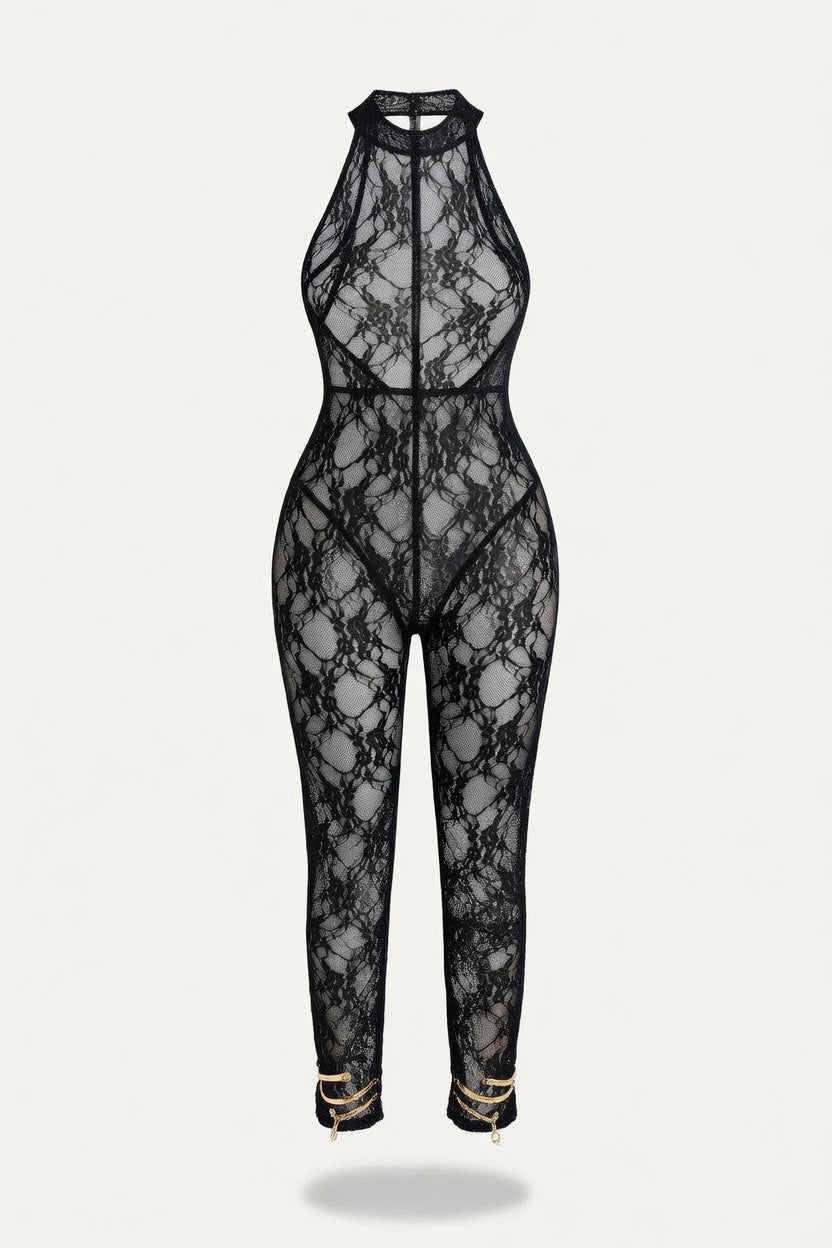 Halter Backless Bodycon Jumpsuit — Rose Red