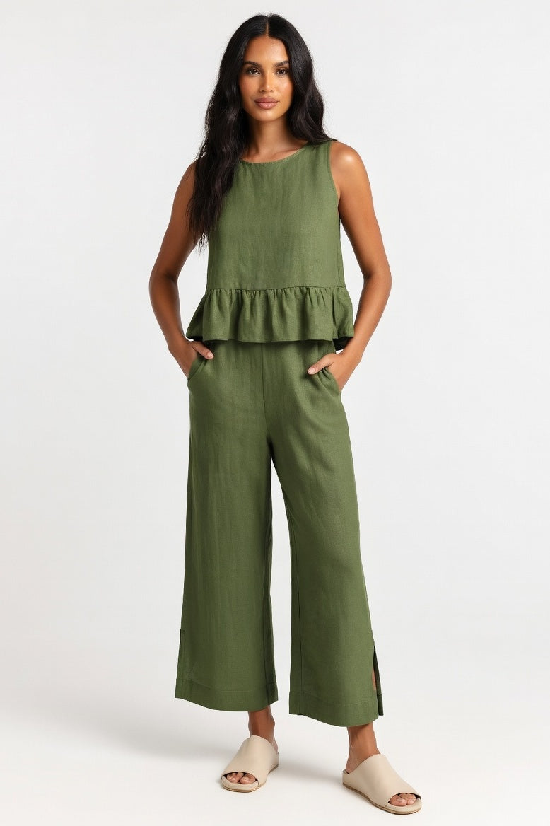 Sleeveless Co-ord Set — Army Green