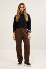 High-Waisted Straight Leg Trousers — Coffee Brown