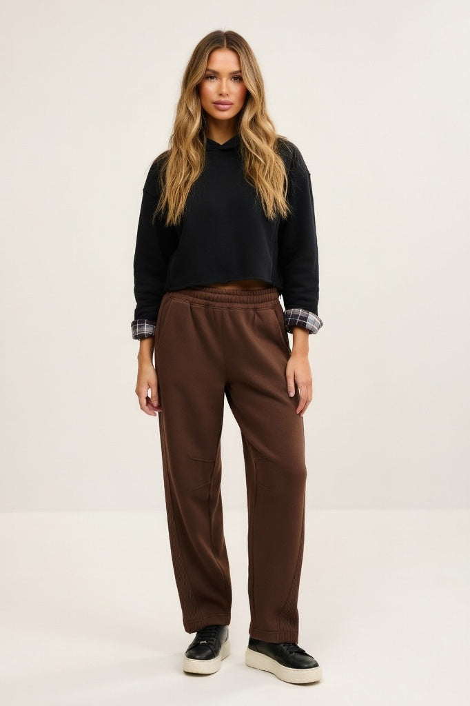 High-Waisted Straight Leg Trousers — Coffee Brown