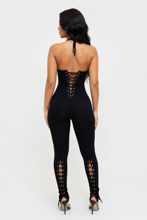 Halter Cut-Out Jumpsuit — back view