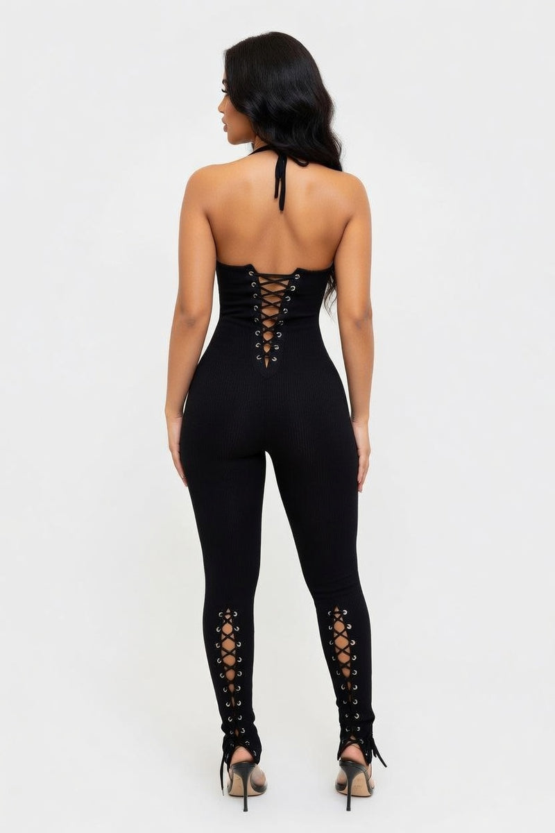 Halter Cut-Out Jumpsuit — back view