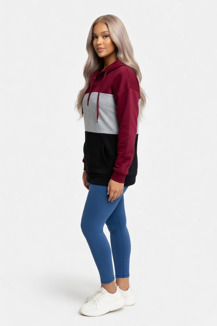 Button Detail Hooded Sweatshirt — side view
