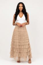 Mesh Tiered Mini Skirt — Khaki