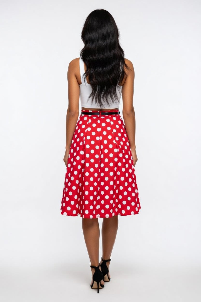 Swan Print Pleated A-Line Skirt — back view