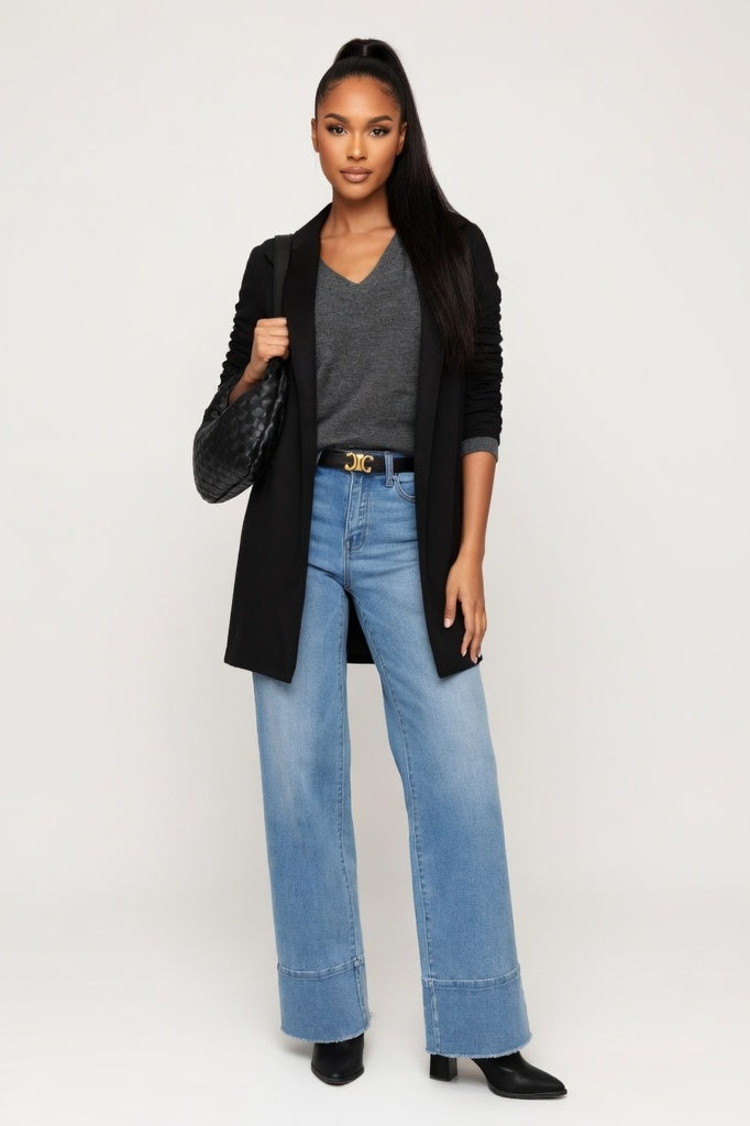 Lapel Woolen Coat — Black