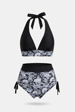 Skull Print One-Piece Swimsuit — Grey Skull