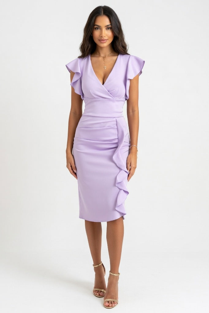 V-Neck Ruffle Dress — Light Purple