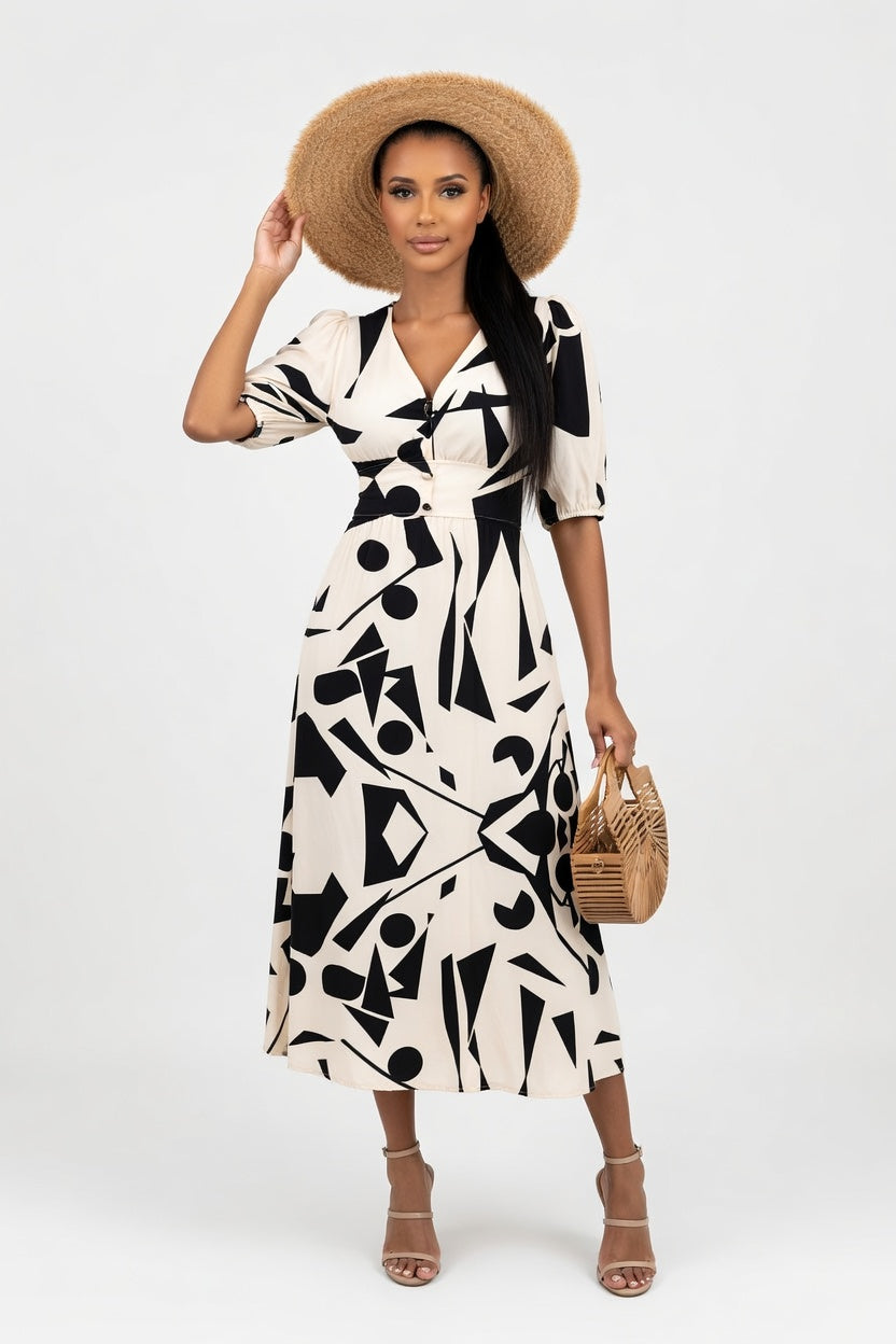 Printed Midi Dress — Apricot