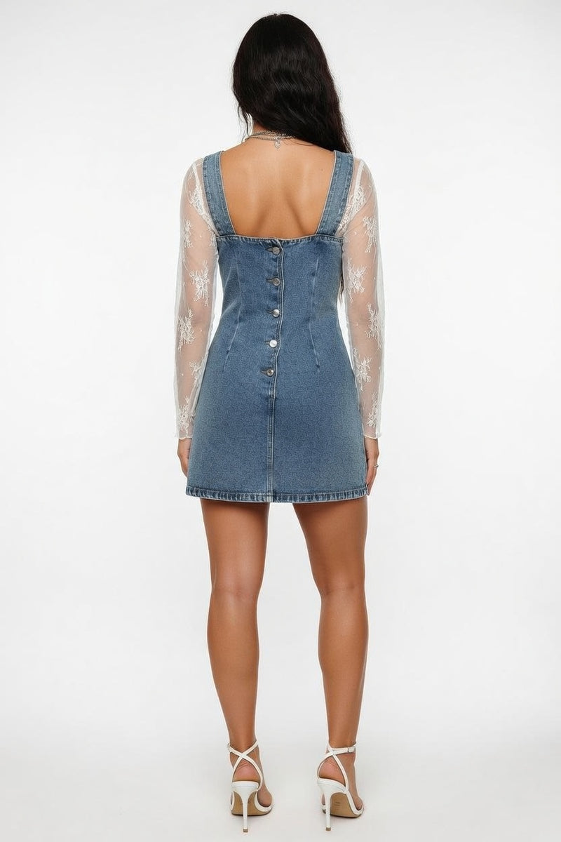 Distressed Denim Dress — back view