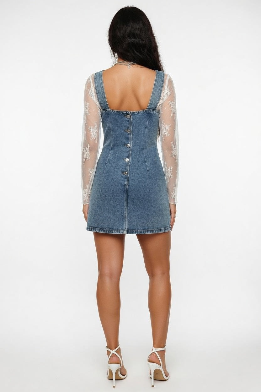 Distressed Denim Dress — back view