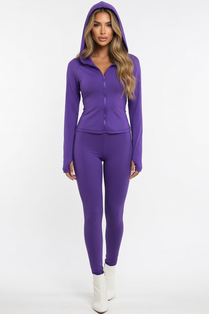 V-Neck Zip Co-ord Set — Purple