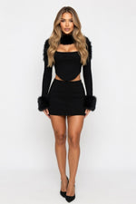 Fur Collar Co-Ord Set — Black