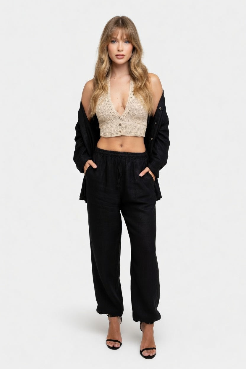 Halter Backless Knit Top — front view