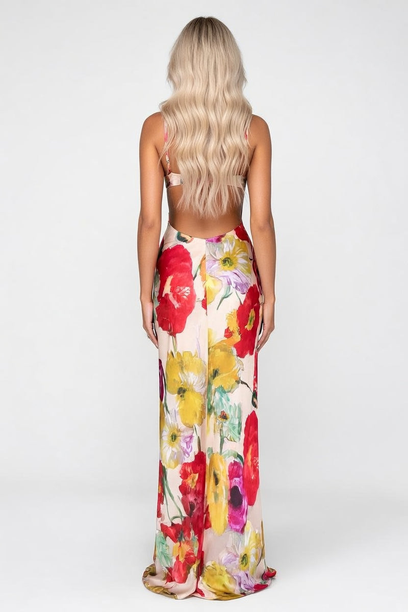 Printed Halter Backless Dress — back view