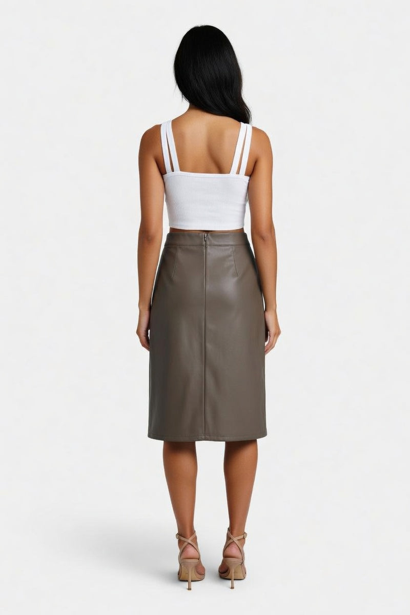 Leather-Look Mini Skirt — back view