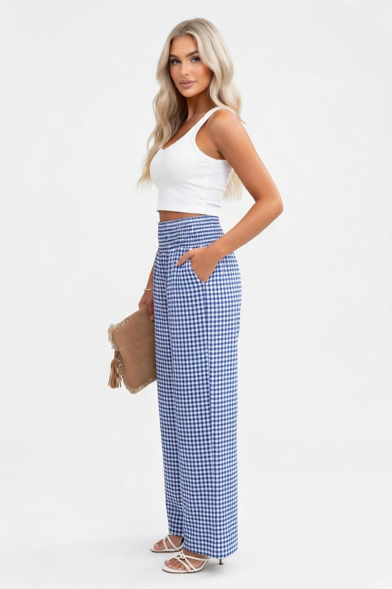 Check Print Wide Leg Trousers — side view