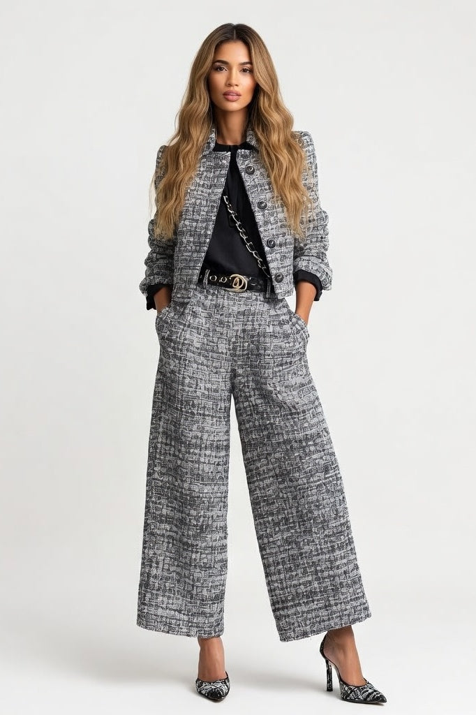 Structured Blazer & Wide Leg Trouser Co-ord — Silver Grey