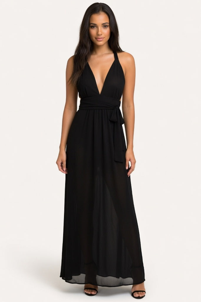 Multi-Strap Bandage Midi Dress — Black