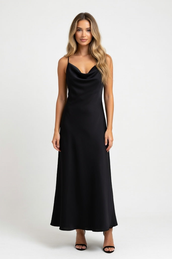 Satin Mini Dress — Black