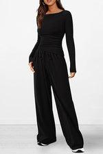 V-Neck Co-ord Set Wide Leg — Black — colour variant