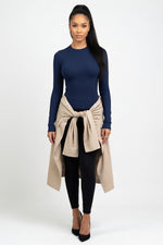 Ribbed Long Sleeve Fitted Top — Navy Blue